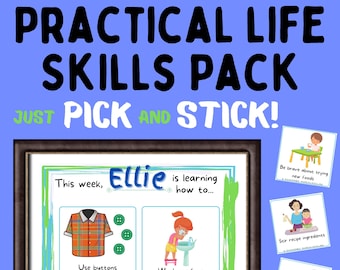 Montessori Practical Life Skills PRINTABLE Poster Pack for ages 2-6: preschool, kindergarten, toddler
