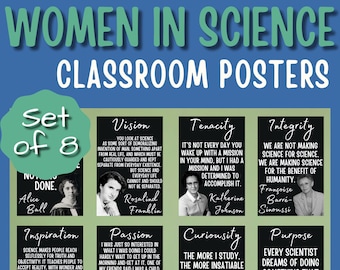 Affiches de classe sur les femmes en sciences | Ensemble de 8 | imprimable, téléchargement numérique, citations inspirantes