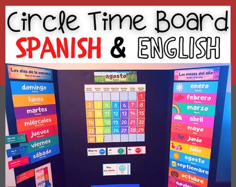 Circle Time Board, español e inglés, tablero matutino en español para preescolar, calendario diario imprimible