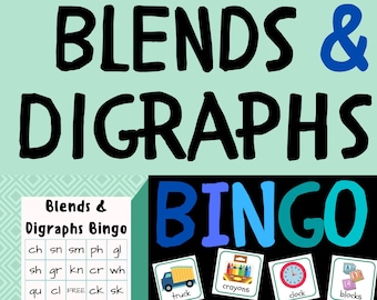 Phonics Bingo Game for Kids, Blends & Digraphs, printable