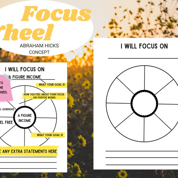 Abraham Hicks Concept, Focus Wheel and Creative Workshop sheet, Manifest worksheet, Law of Attraction Workbook Pages, Focus Wheel