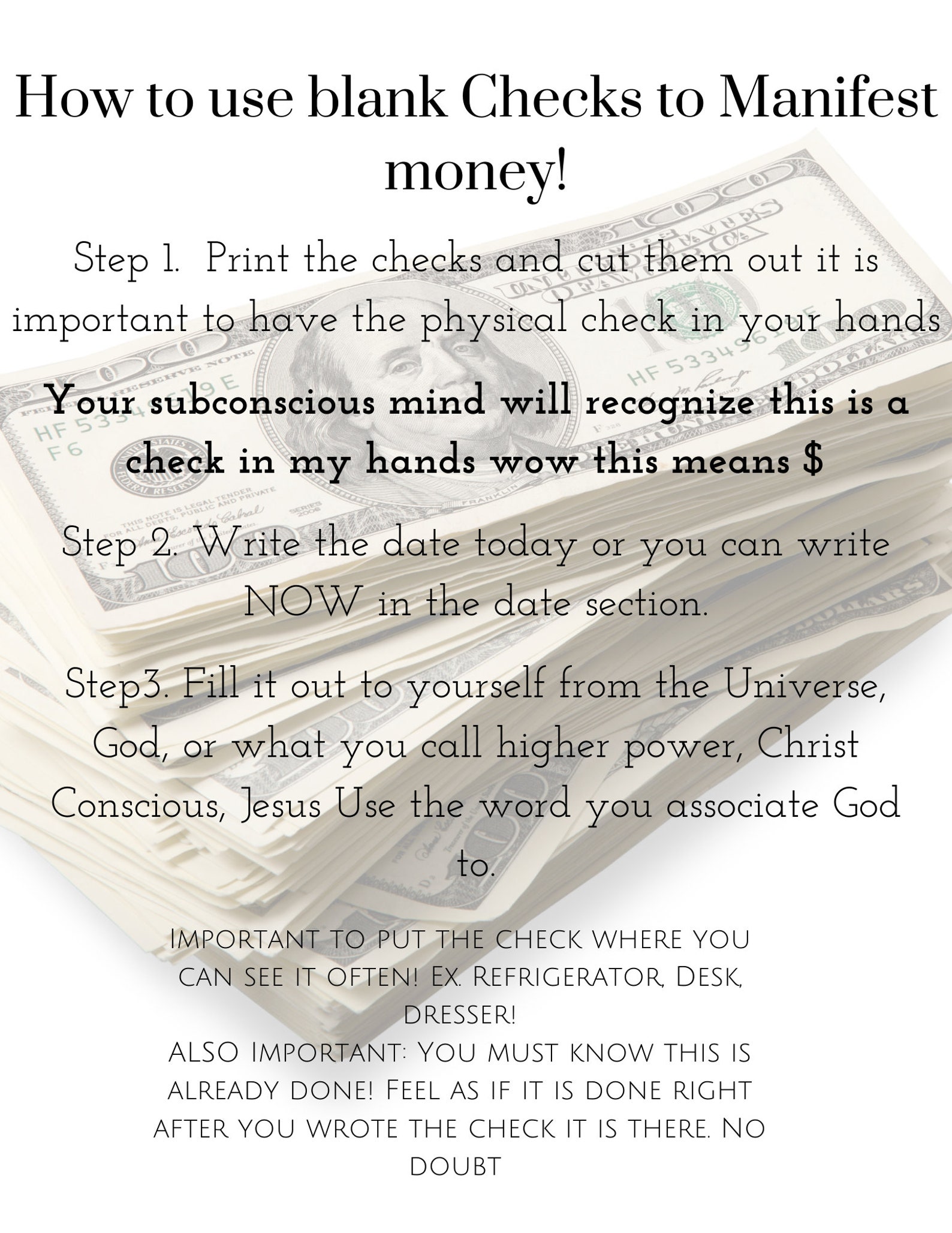 Law of Attraction, Printable Checks for Realizing Your Abundance ...
