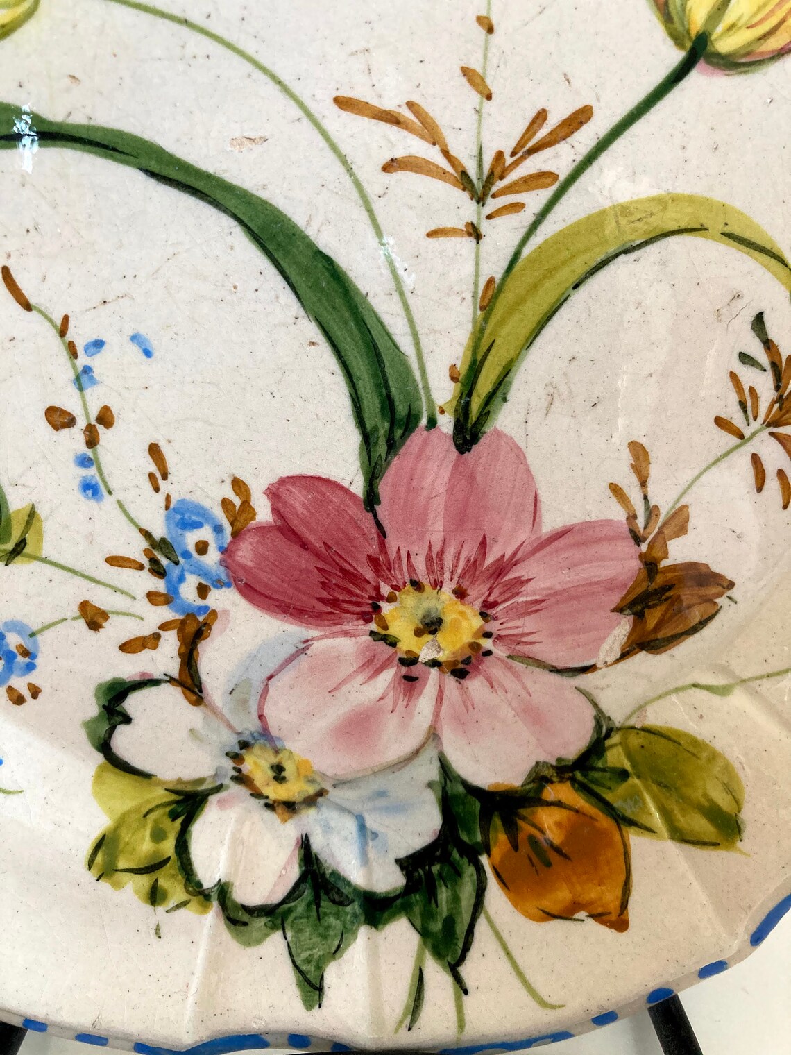 Vintage Nove Italian Ceramic Hand Painted Floral Pink Yellow Etsy