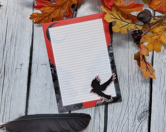 NOTEPAD: Crow and Skulls with Black Moon , Red Sky and Crow Notepad , Crow and Skulls , Red Sky Omen Lined Notepad