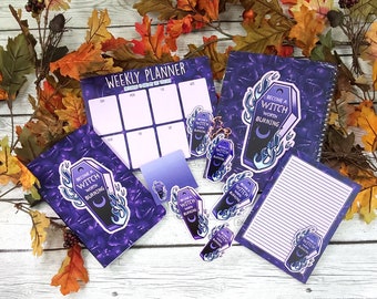 Become a Witch Worth Burning Purple Coffin and Flowers Stationery Bundle