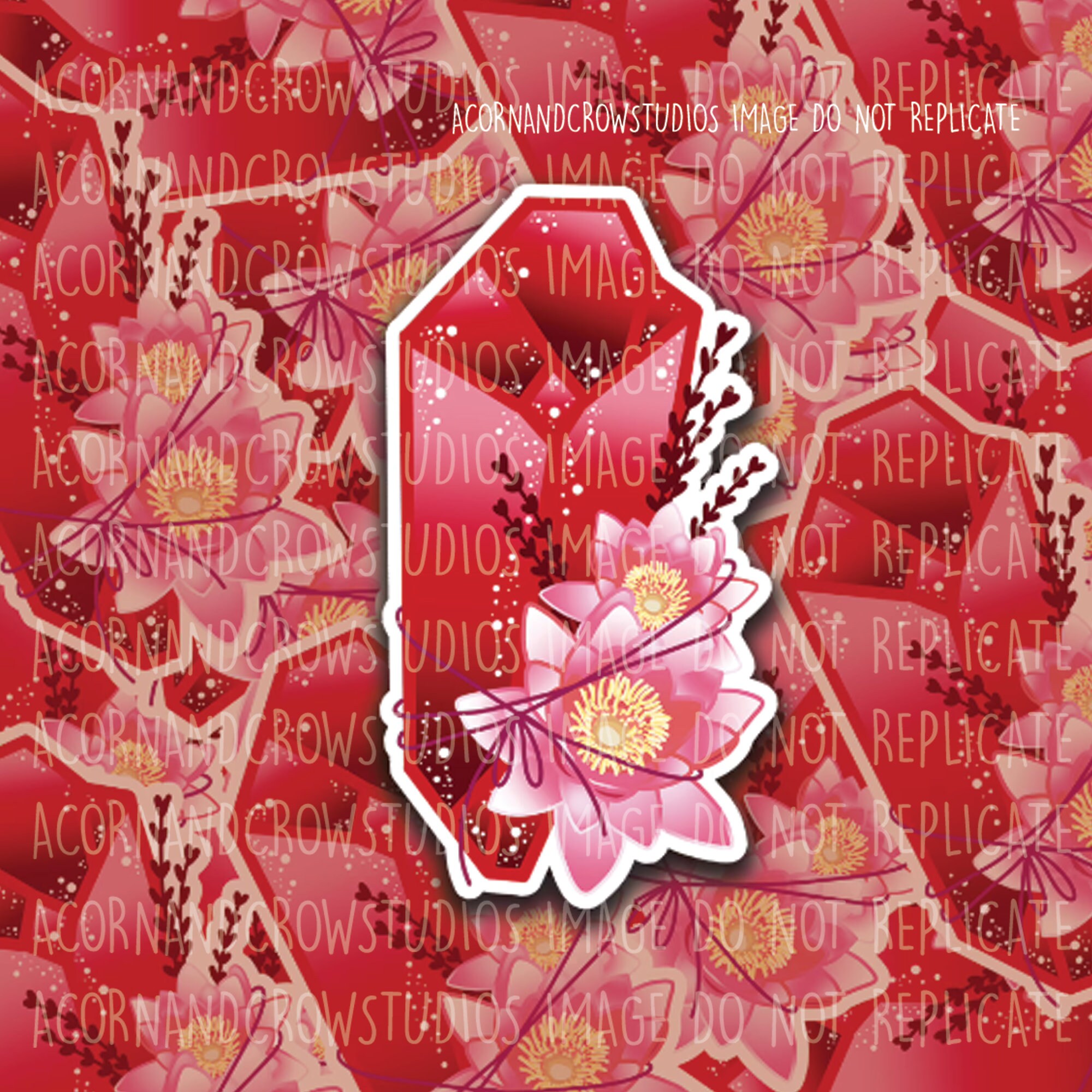 July Ruby and Water Lily Crystal Sticker , July Birthstone and Flower…