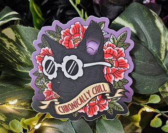 MATTE STICKER: Chronically Chill Cat , Chill Cat with Sunglasses , Chronically Chill Vibes Sticker , Cat and Floral Sticker , Floral Cat