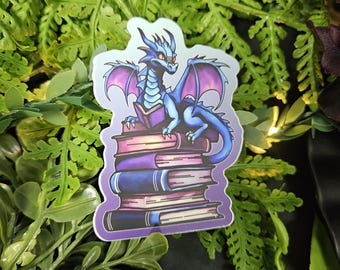 MATTE STICKER: Blue Bookish Dragon
