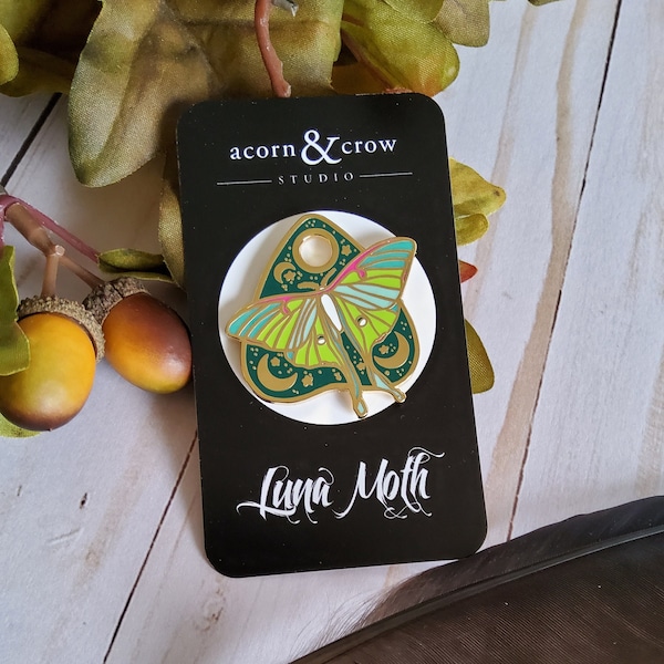 ENAMEL PIN: Luna Moth and Forest Green Planchette , Luna Moth and Planchette Enamel Pin , Luna Moth Enamel Pin , Planchette Enamel Pin