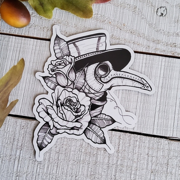 MAGNET: Plague Doctor , Plague Doctor and Roses Magnet , Plague Dr Magnet , Plague Doctor Art Magnet , Plague Doctor Decorative Magnet