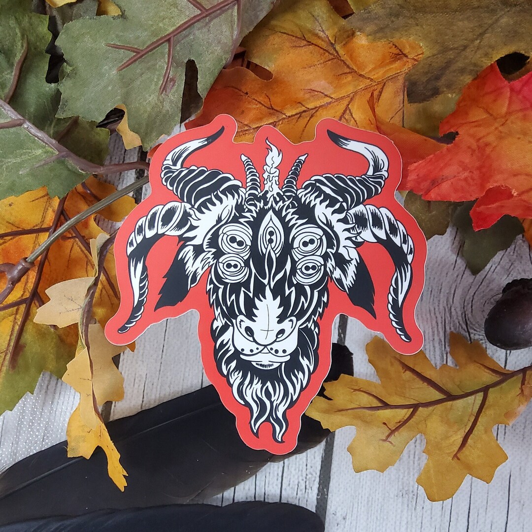 MATTE STICKER All Seeing Goat Red and Black Illustration , Red and