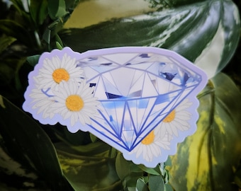 MATTE STICKER: April Birthstone Diamond Crystal with Daisies