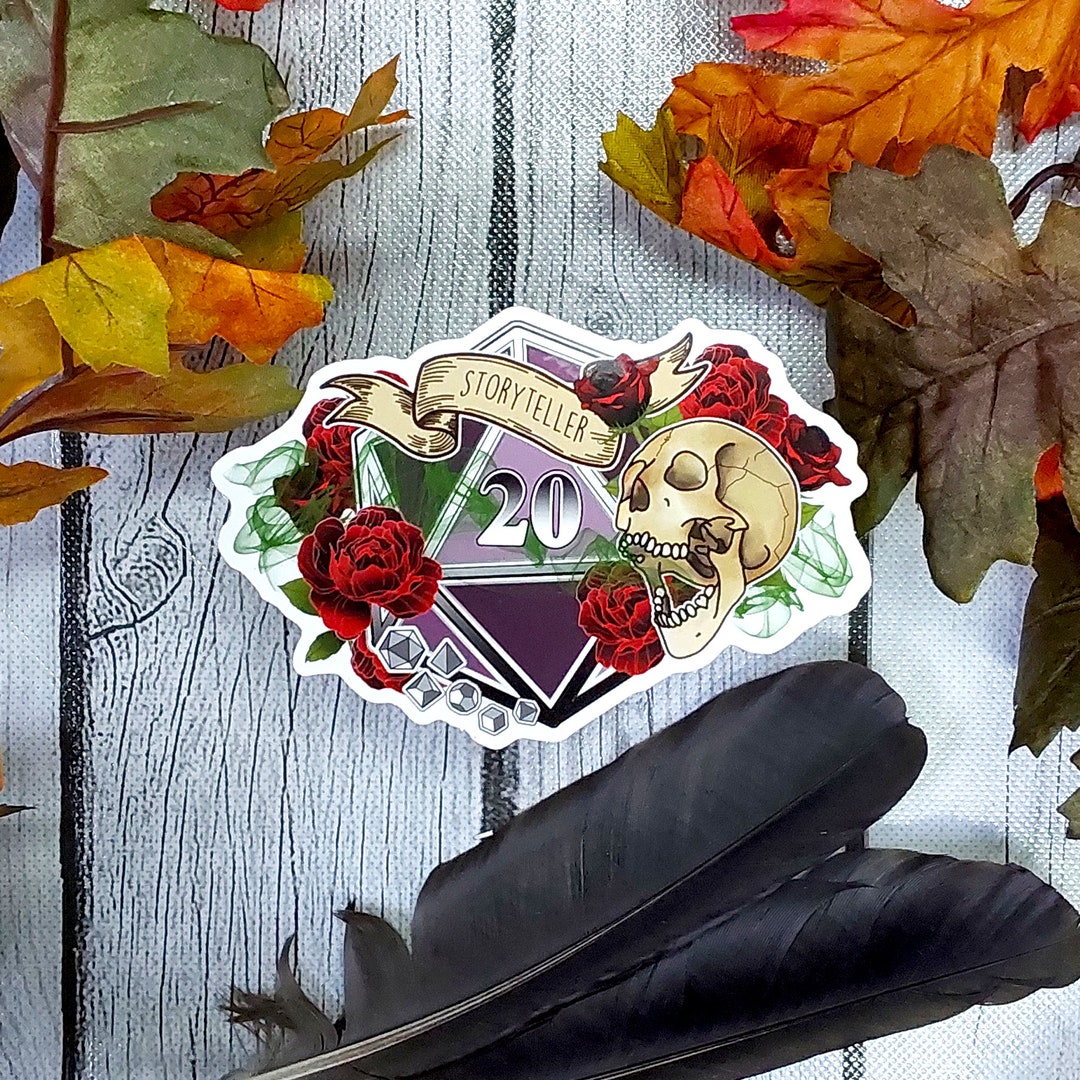 GLOSSY STICKER: D20 the Story-teller , Floral D20 Sticker , Floral D20 ...