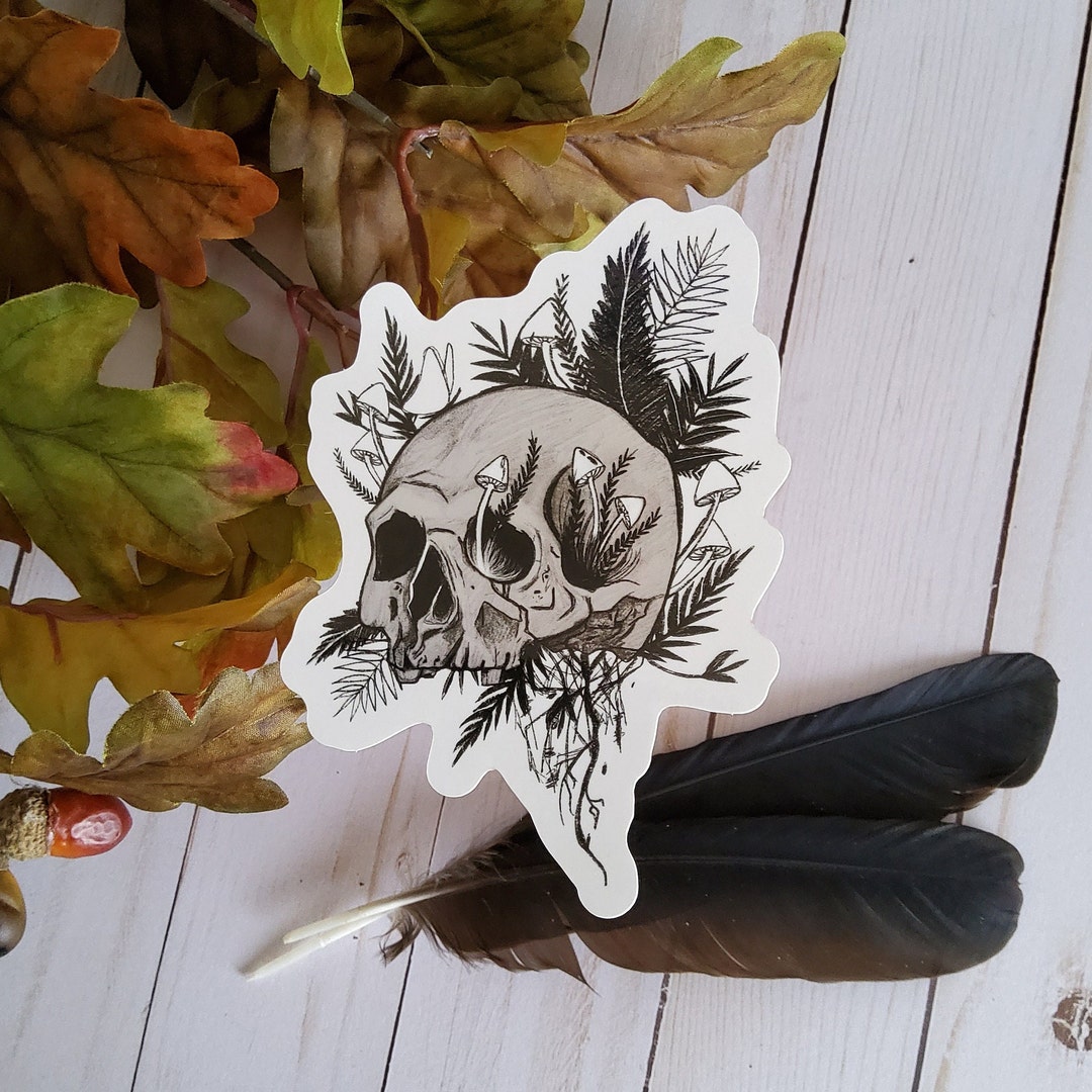Rebirth Sticker GLOSSY STICKER: Rebirth Skull and Mushroom Black and Grey Sticker ...