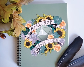 SPIRAL NOTEBOOK: D20 Roll for Mental Health Natural One , Floral D20 Notebook , Floral D20 Blank Notebook , D20 Notebook , D20 Natural One