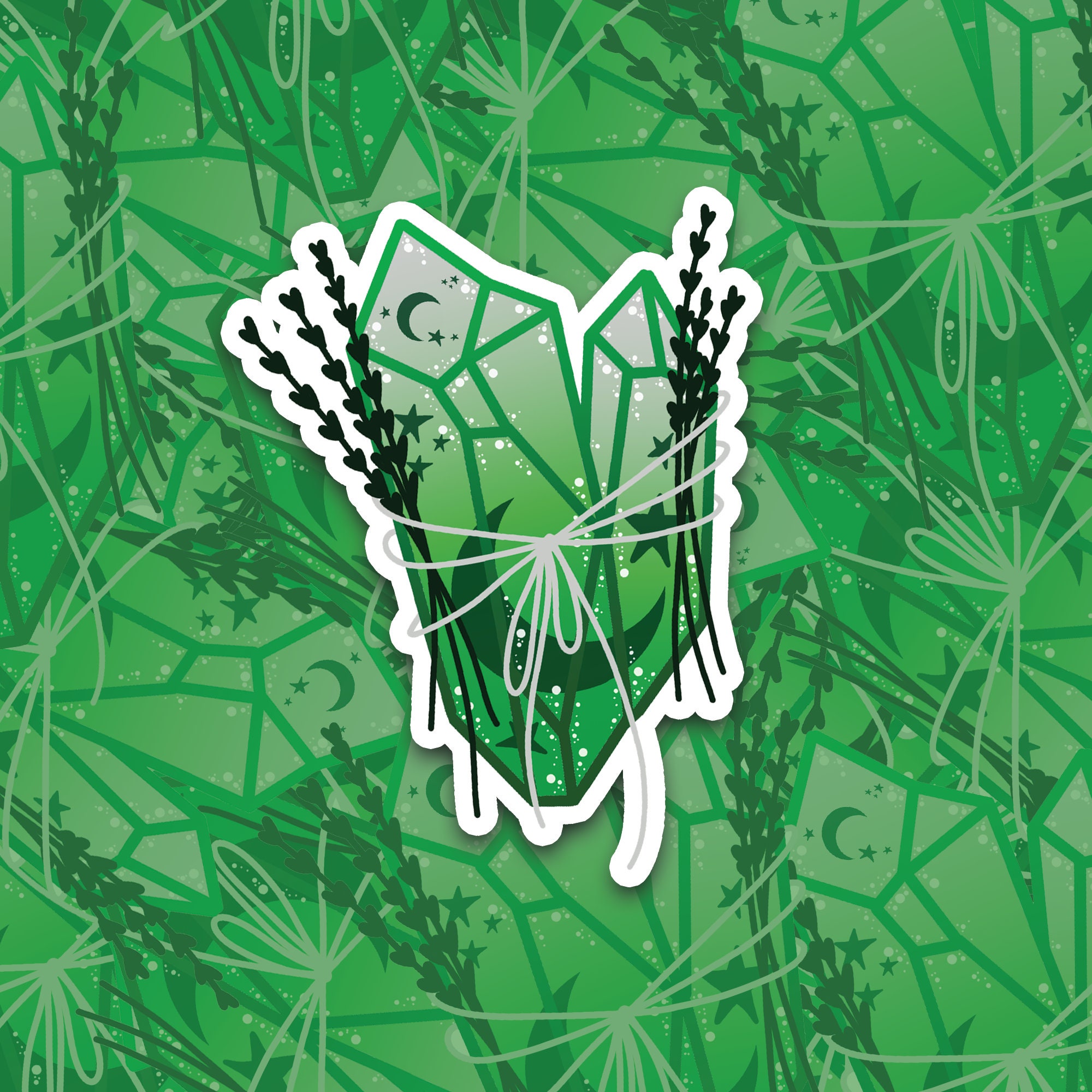 Emerald and Silver Moon Magic Crystal Sticker , Green Aesthetic Cryst…