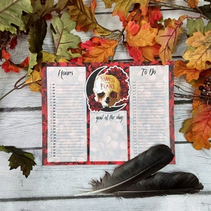 HOURLY PLANNER: Harness Your Fears Skull and Dahlia Flowers , Red and Black Skull Stationery , Skull and Floral Art , Skull Art , Floral Art image 1