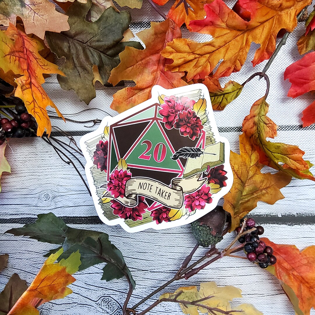 GLOSSY STICKER: D20 the Note-taker , Floral D20 Sticker , Floral D20 ...