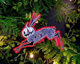 MAGNET: Jack o Rabbit Creepy Red and Black Decorative , Pumpkin Head Rabbit Magnet , Scary Rabbit Magnet , Rabbit Magnet , Creepy Magnet