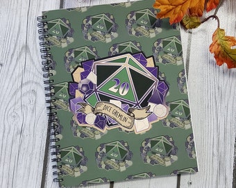 SPIRAL NOTEBOOK: The Dice Gremlin D20 with Florals , Floral D20 Notebook , Floral D20 Blank Notebook , D20 Notebook , D20 Dice Gremlin