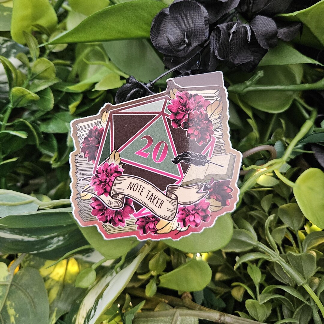GLOSSY STICKER: D20 the Note-taker , Floral D20 Sticker , Floral D20 ...