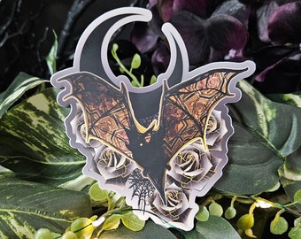 MATTE STICKER: Florence Bat with Black Moon , Bat with Frescos and Night Sky , Bat and Moon Art , Bat and Moon