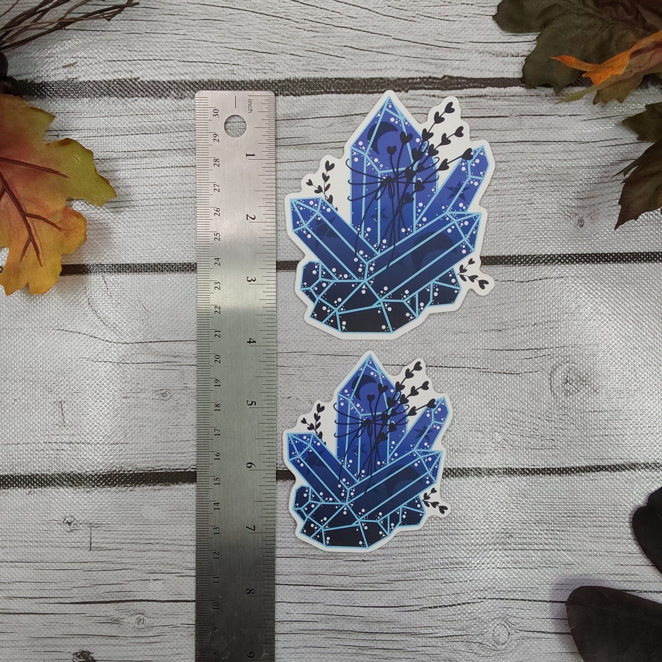 GLOSSY STICKER: Blue and Black Crystal Moon , Dark Aesthetic Crystal Sticker  , Crystal Sticker , Blue Crystal Sticker , Crystal Stickers 