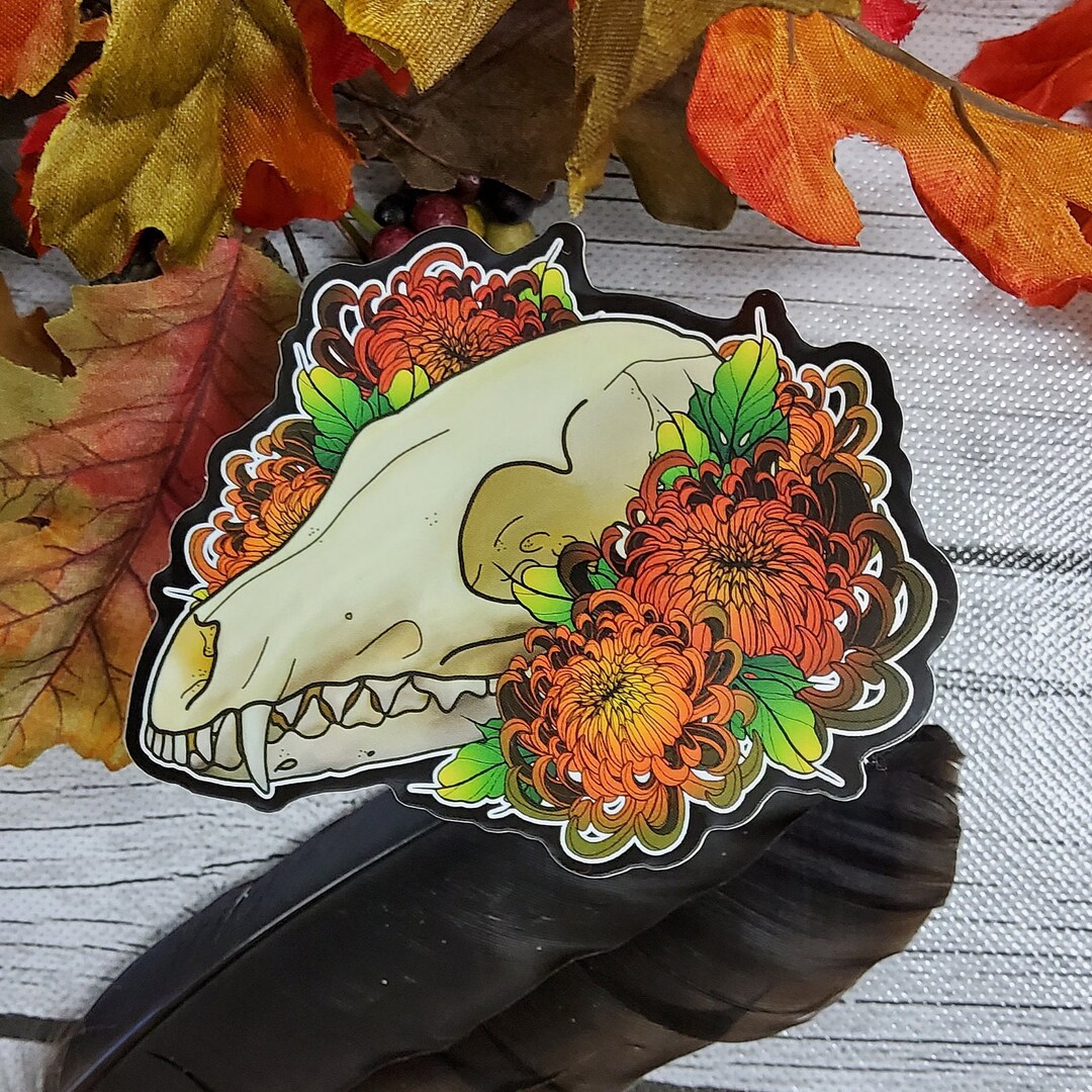 GLOSSY STICKER: Fox Skull Skull and Orange Mum Sticker , Fox Skull ...