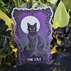 AIMANT : style carte de tarot mauve chat