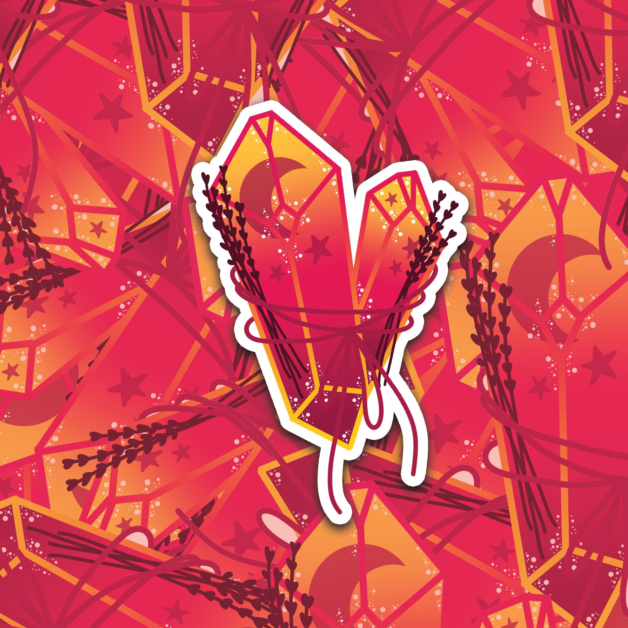Red and Gold Moon Magic Crystal Sticker , Red Aesthetic Crystal Stick…