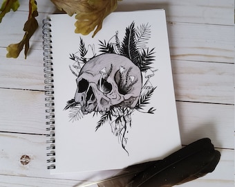 SPIRAL NOTEBOOK: Rebirth Skull and Mushrooms , Skull and Mushrooms Journal , Skull and Mushroom Spiral Notebook , Skull Notebook