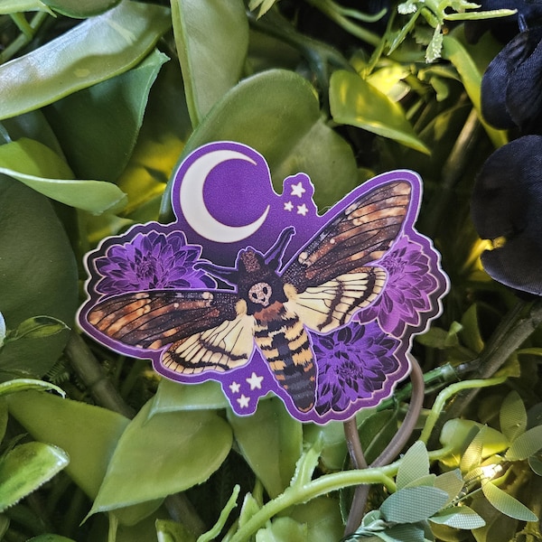 MATTE STICKER: Hawk Moth with Dahlias