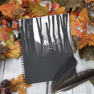 SPIRAL NOTEBOOK: The ' Watcher' Creepy Forest with Moon , Creepy Cryptid Journal , Black Forest and Moon Spiral Notebook , Cryptid Notebook