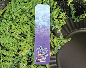 BOOKMARK: Blue Dragon on a Stack of Books