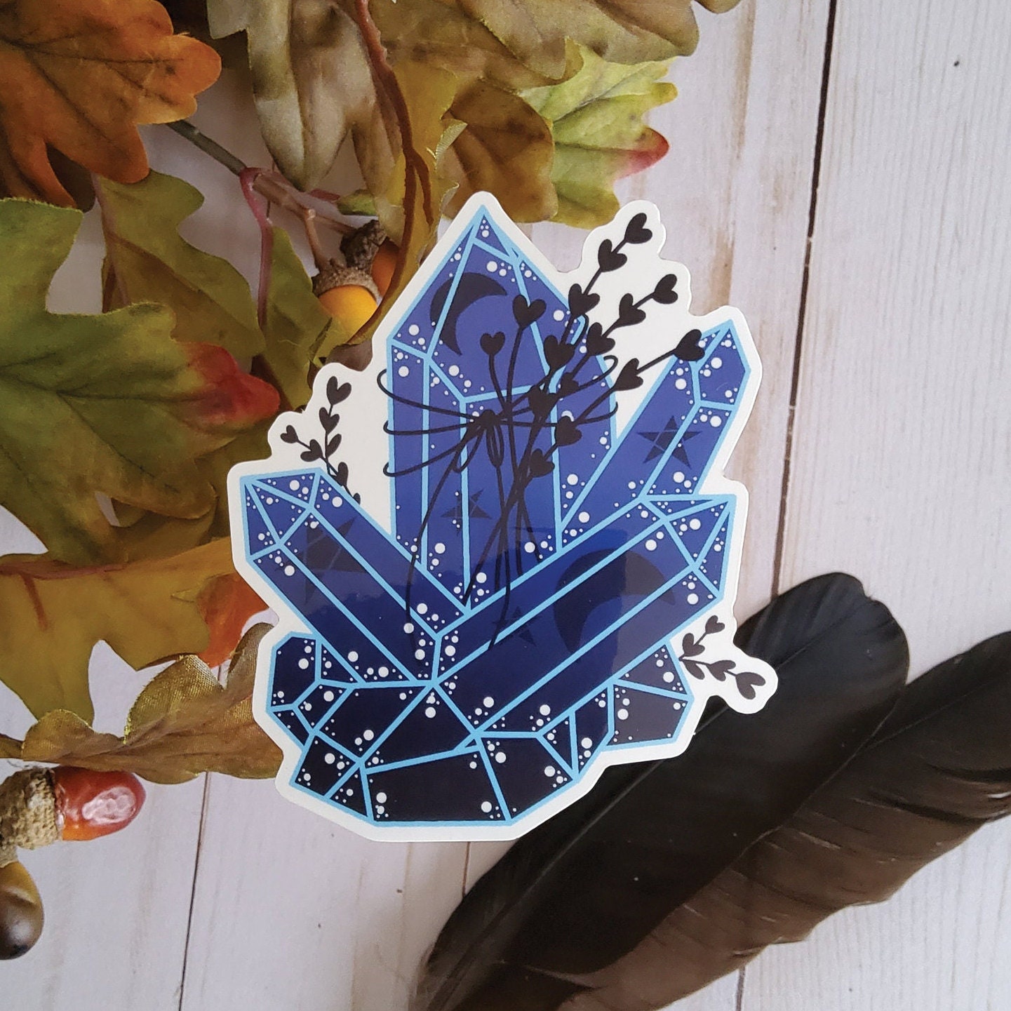 GLOSSY STICKER: Blue and Black Crystal Moon , Dark Aesthetic