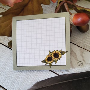 STICKY NOTES: Sunflower and Sage Notes , Floral Aesthetic Sticky Notes , Summer Sunflower Sticky Notes , Sunflower Sticky Note Pad image 1