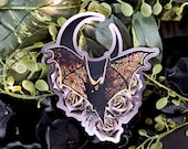 MAGNET: Florence Bat with Black Moon , Bat with Frescos and Night Sky Decorative Magnet , Bat and Moon Art Magnet , Bat and Moon Magnet