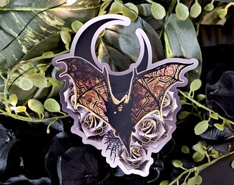 MAGNET: Florence Bat with Black Moon , Bat with Frescos and Night Sky Decorative Magnet , Bat and Moon Art Magnet , Bat and Moon Magnet