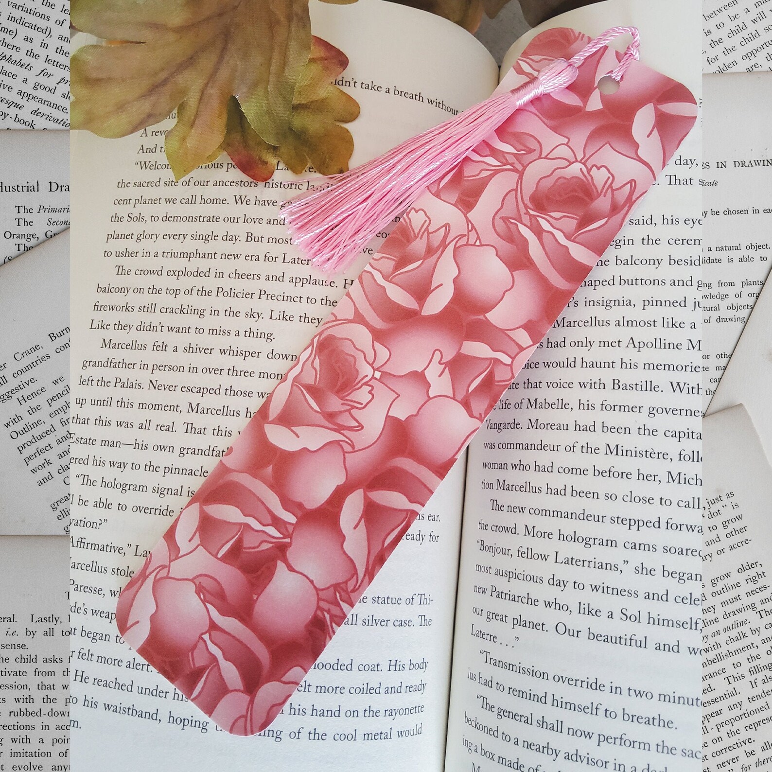 Pink Rose Floral Bookmark with Pink Tassel Pink Rose Etsy