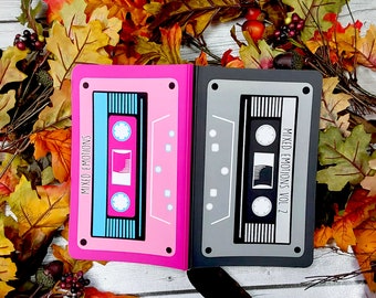 LAYFLAT NOTEBOOK: Mixed Emotions Pink and Gray Cassette Tape , Cassette Tape Art , Mixed Emotions Tape Layflat , Mental Health Stationery