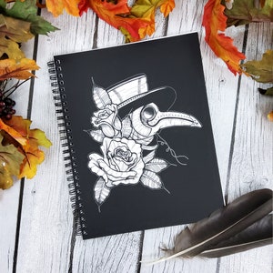 SPIRAL NOTEBOOK: Plague Doctor and White Roses, Plague and Roses Notebook , Plague Doctor Notebook , Dark Notebook , Goth Vibes Stationery