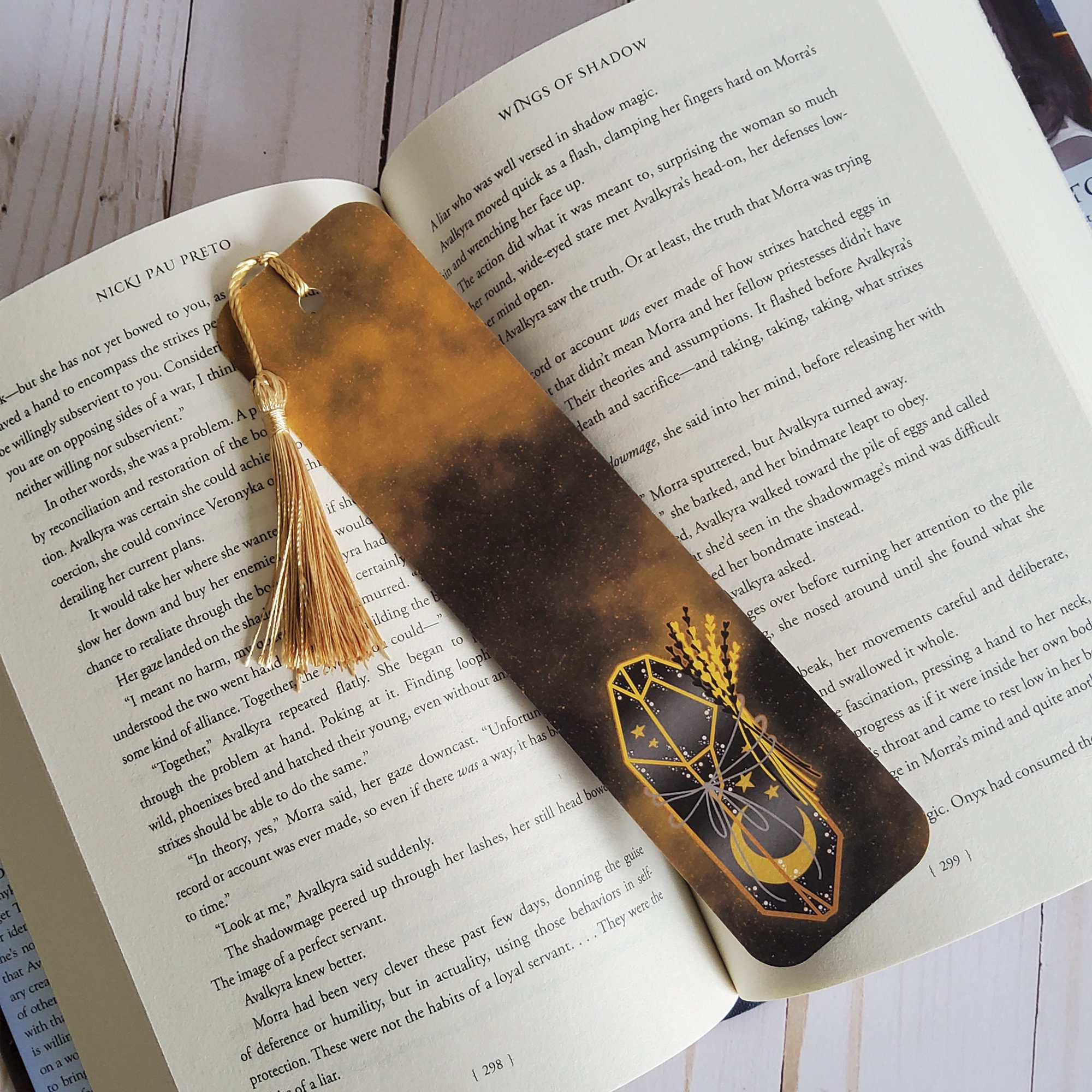 Yellow and Black Moon Crystal Bookmark with Gold Tassel , Yellow Aest…