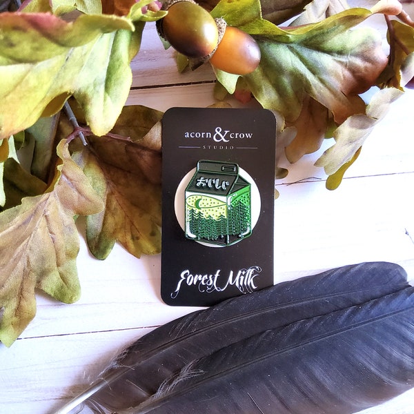 ENAMEL PIN: Forest Green Milk Carton , Forest Milk with Trees Enamel Pin , Green Night Sky Enamel Pin , Milk Carton Enamel Pin