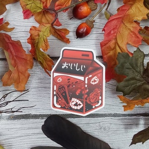 MATTE STICKER: Vampire Spooky Red Milk Carton , Vampire Milk Carton Sticker , Vampire Milk Sticker , Vampire Stickers , Cute Vampire Milk