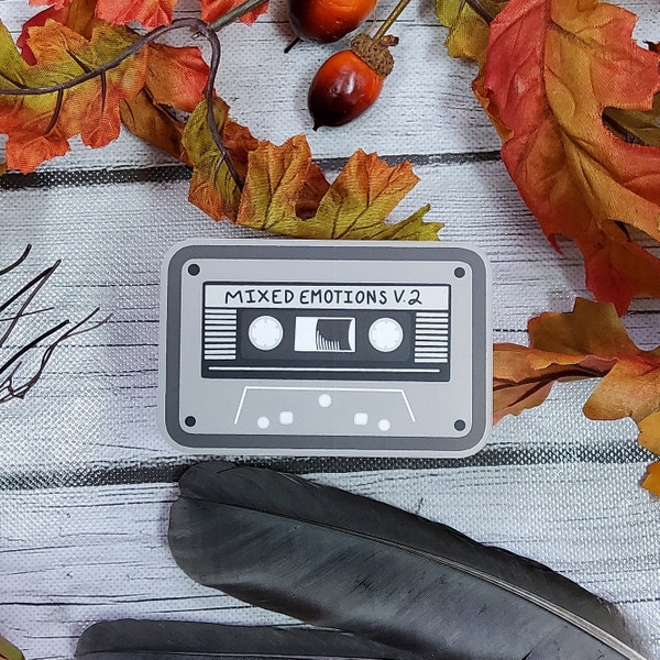 MATTE STICKER: Gray Mixed Emotions Volume 2 Cassette Tape Sticker , Cassette Sticker , Mix Tape , Mix Tape Stickers , 80s Vibe Sticker