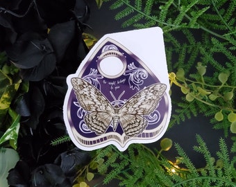 GLOSSY STICKER: White Witch Moth and Purple Planchette Die Cut , Night Belongs to You Sticker , Planchette Sticker , Witch Moth Sticker