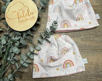 Mädchen Babymütze, Erstlingsmütze Regenbogen  KU 34 - 38cm