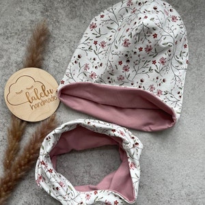 Hat / Beanie Loop Set Headband Hairband Children Baby Girls Flowers Old Pink NEW image 1
