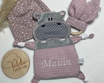 Baby Geschenkset Knistertuch, Mütze & Greifling altrosa personalisiert Name