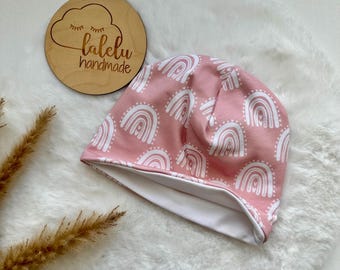 Gorro niña bebé arco iris rosa / blanco KU 39-42 cm Oferta